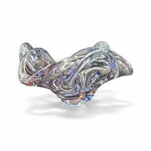 Art Glass Bowl Ashtray UV Blacklight Reactive Glows MCM Trinket Heavy